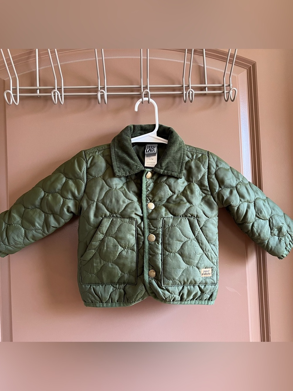 Little Lad 12M Olive Green Quilted Corduroy Collar Jacket